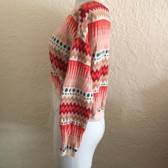 H&M Cropped Orange Tan Jade Pink Patterned Sweater - Picture 2 of 8